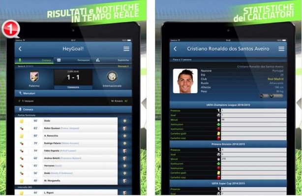Segui i risultati delle partite di calcio con Hey Goal, app gratuita per iPad