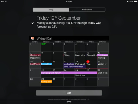 WidgetCal: nuovo widget calendario per il centro notifiche di iOS 8