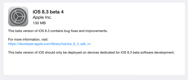 Apple rilascia la quarta beta di iOS 8.3 e una nuova build per il programma di beta pubblica