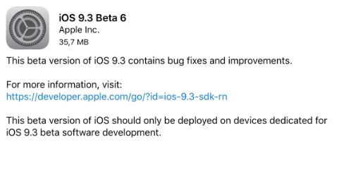 iOS 9.3 beta 6 disponibile per il download