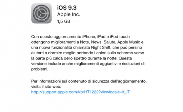 Apple rilascia iOS 9.3 per tutti gli utenti!