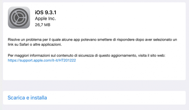 Disponibile iOS 9.3.1: corretto il bug dei link in Safari