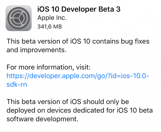 Disponibile iOS 10 beta 3 per sviluppatori!