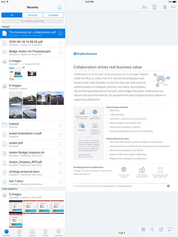 Dropbox integra la Split View