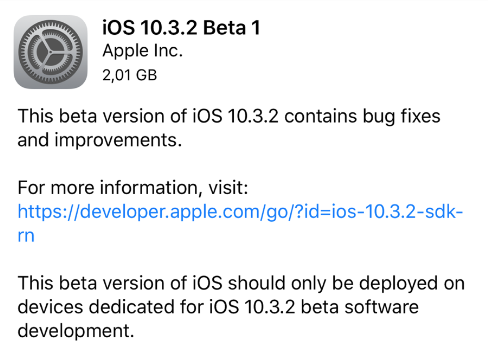 Apple rilascia iOS 10.3.2 beta per sviluppatori
