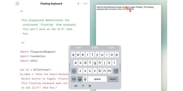 Swift Playground si arricchisce di una nuova Floating Keyboard su iPad!