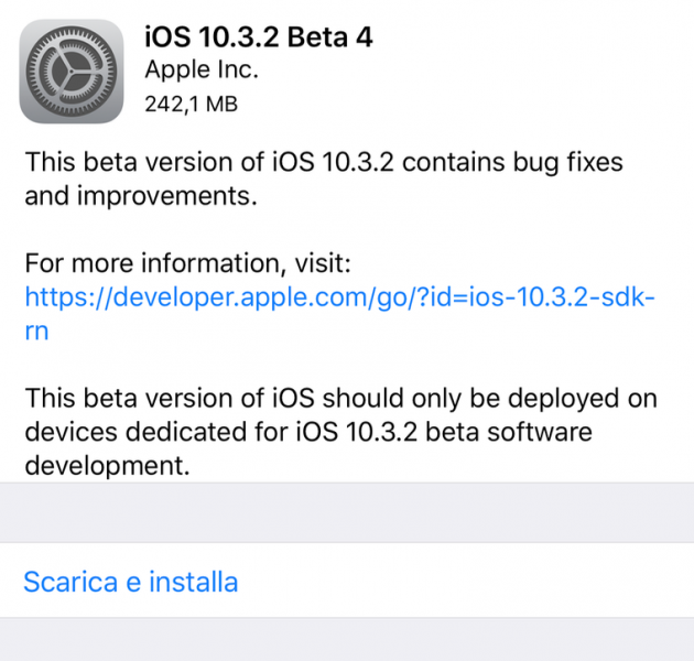 Disponibile iOS 10.3.2 beta 4 per iPad