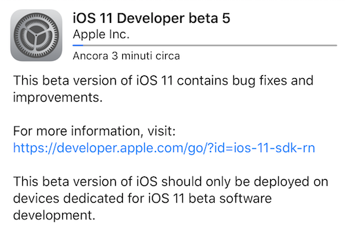 iOS 11 beta 5 è disponibile per il download