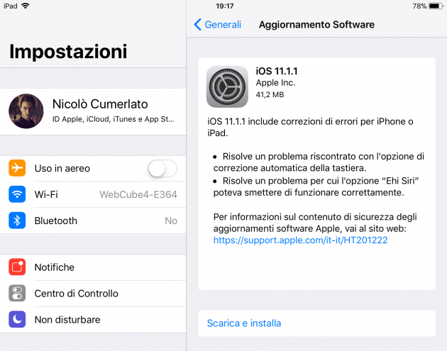Apple rilascia iOS 11.1.1 per iPad