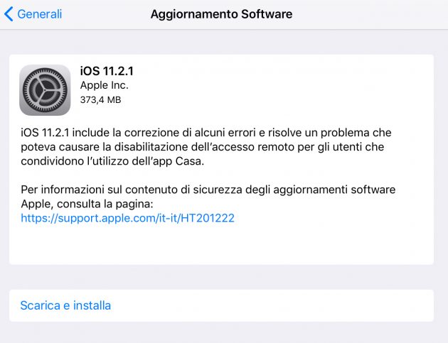 Apple rilascia iOS 11.2.1