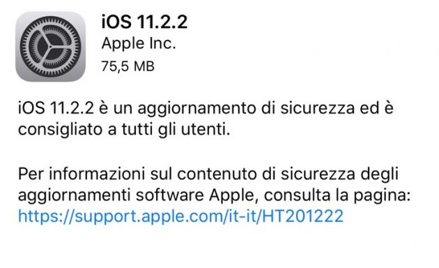 iOS 11.2.2: è ora ufficialmente disponibile l’aggiornamento che mitiga Spectre