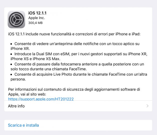 Apple rilascia iOS 12.1.1 per iPad