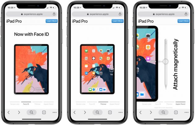 Il sito web mobile interattivo di Apple mette in evidenza le funzionalità di iPad Pro 2018