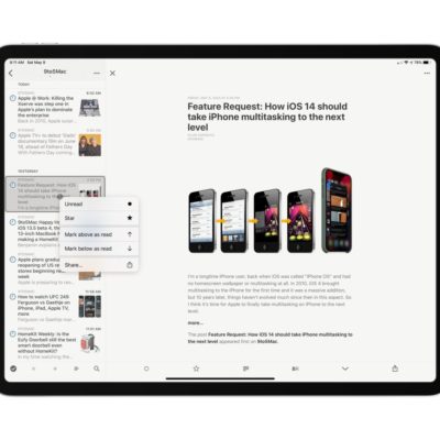La popolare app Reeder ora supporta il trackpad su iPadOS
