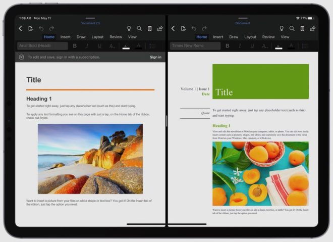 Microsoft Word e PowerPoint supportano la Split View su iPad